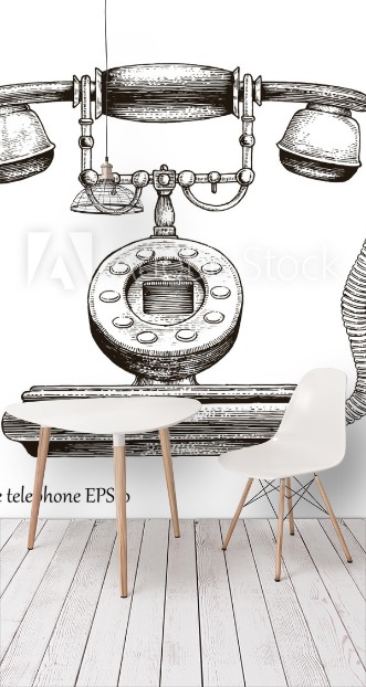 Picture of Vintage telephone hand drawing engraving styleRetro phone Initial communication device